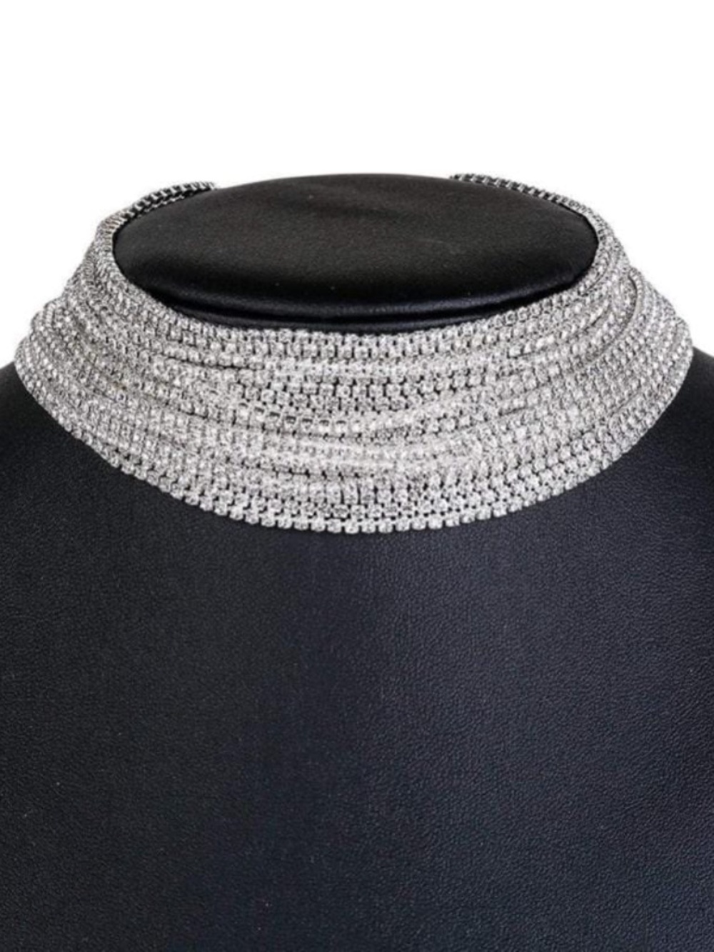 Womens Silver Multi-Strand Crystal Design Choker Necklace
